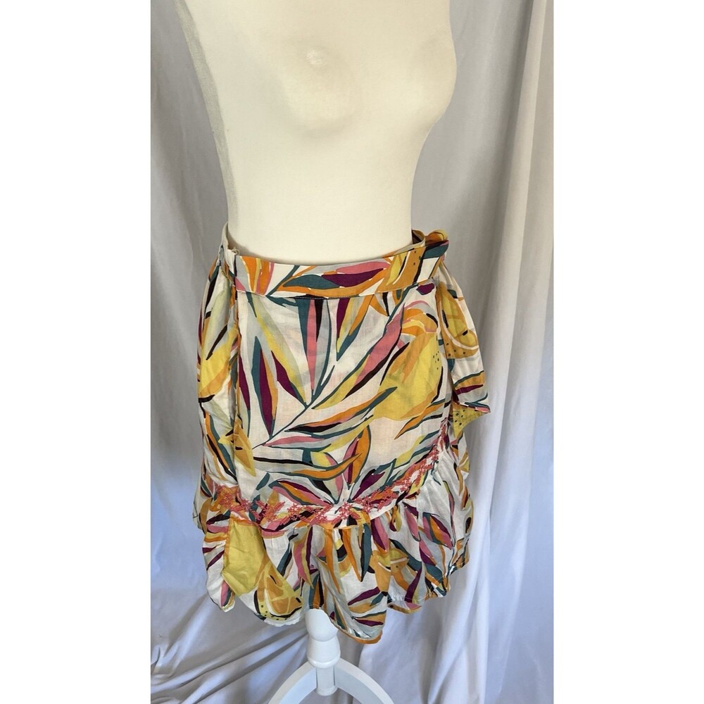 C&C California Tropical Print Embroidered Cotton Wrap Front Skirt, swim Medium